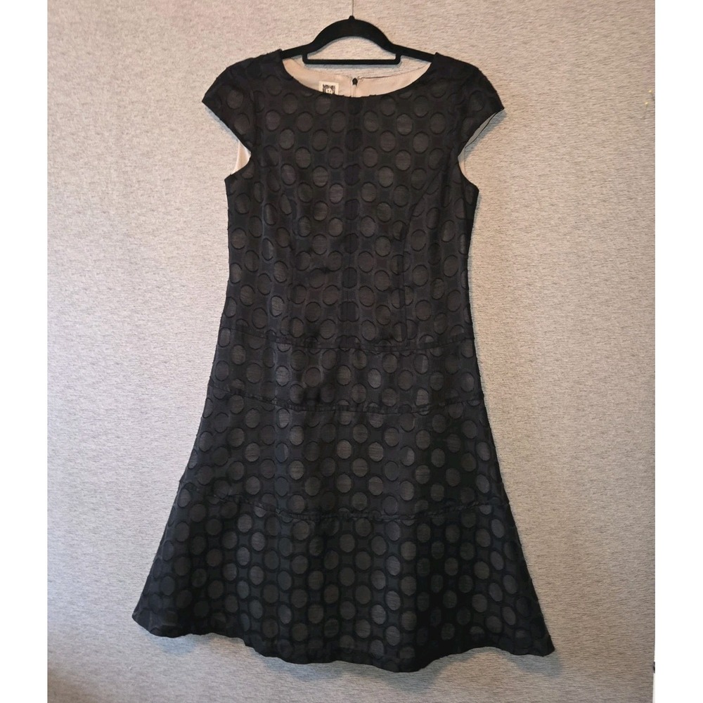 Anne Klein Fit & Flare Dress Black Polka Dots Cap Sleeve Women's Size 6